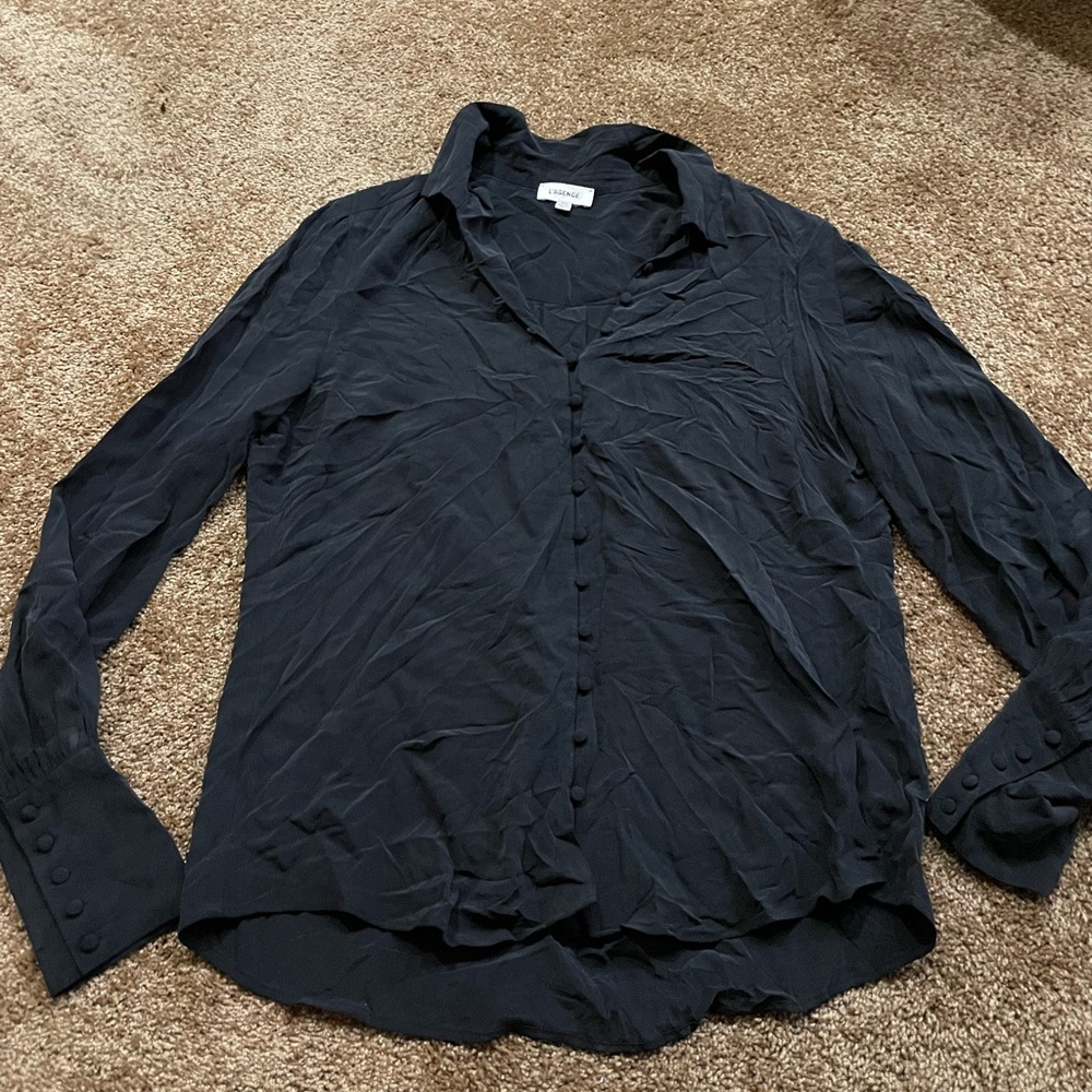 L'AGENCE Black Long-Sleeve Button Front Blouse